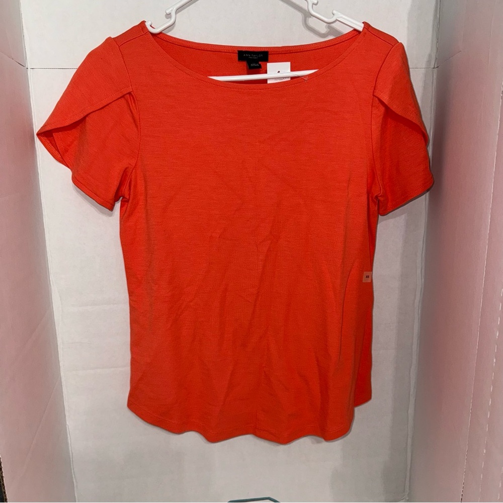 Ann Taylor Orange Fitted Cuffed Sleeve Blouse